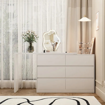 Makeup Desk Rotating Dresser and Desk 6 Drawer Dresser Vanity Makeup