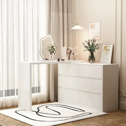Makeup Desk Rotating Dresser and Desk 6 Drawer Dresser Vanity Makeup
