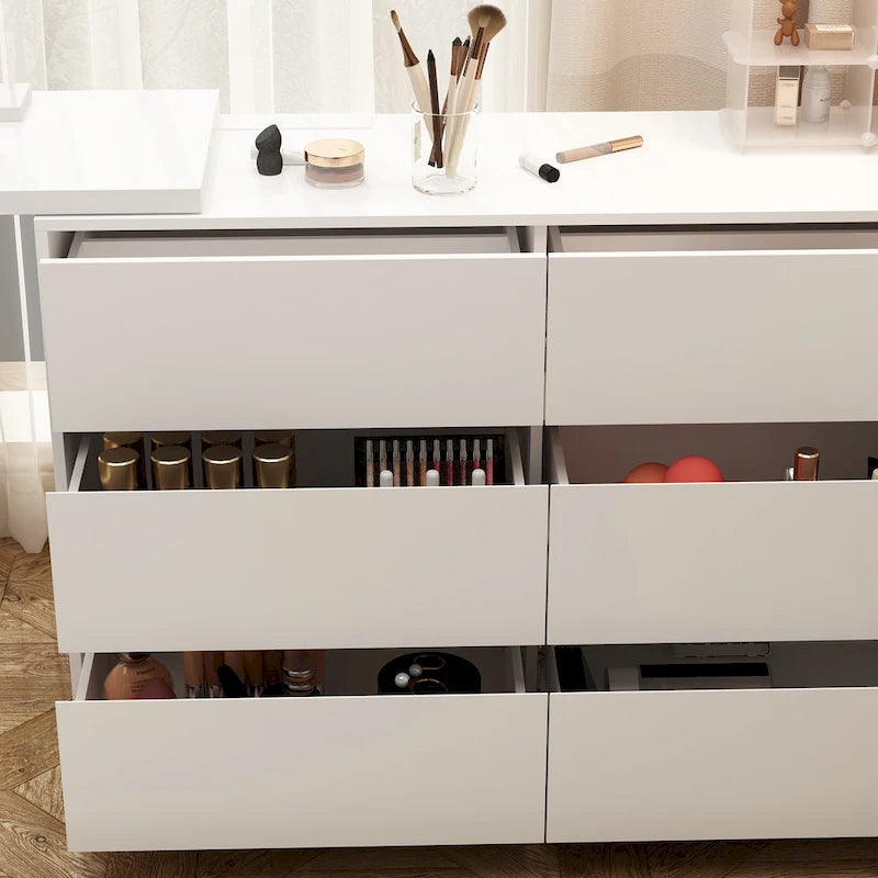 Makeup Desk Rotating Dresser and Desk 6 Drawer Dresser Vanity Makeup