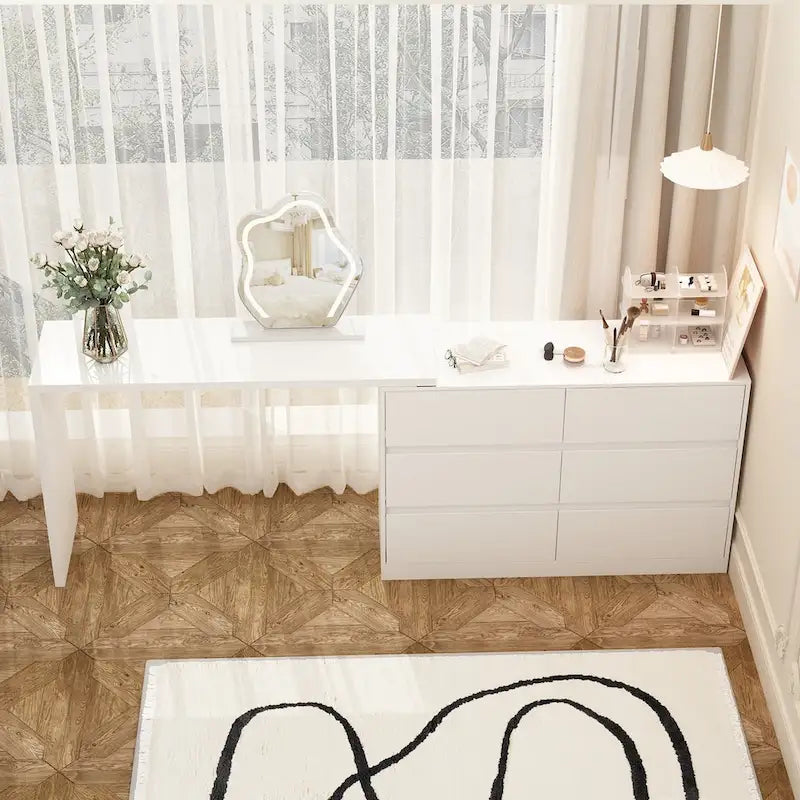 Makeup Desk Rotating Dresser and Desk 6 Drawer Dresser Vanity Makeup