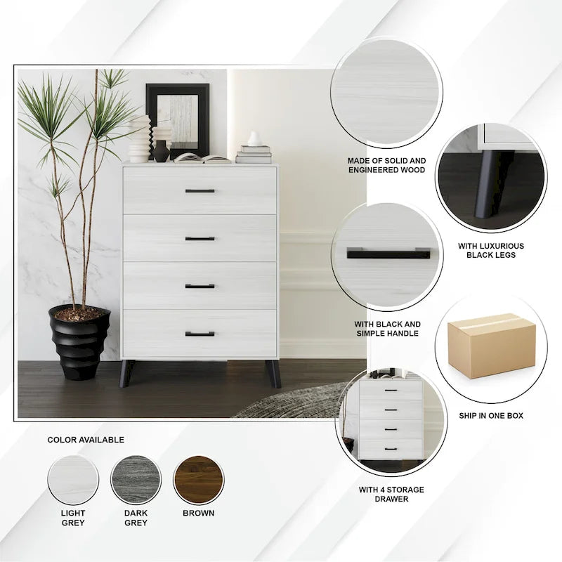 CraftPorch Classic Style 4-Drawers Wooden Chest