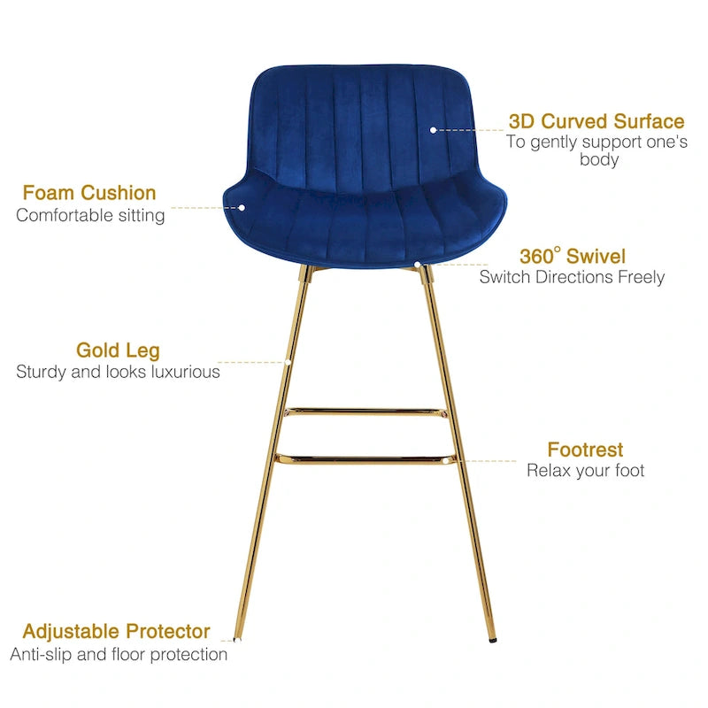 Art Leon Swivel Velvet Bar Stools (Set of 2)