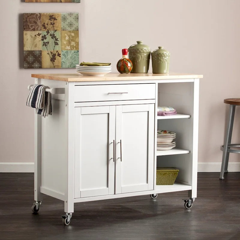 SEI Furniture Oriaga White Kitchen Cart