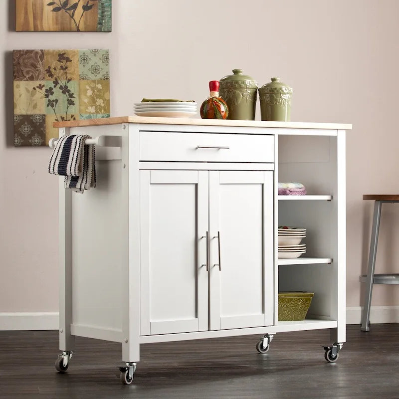 SEI Furniture Oriaga White Kitchen Cart
