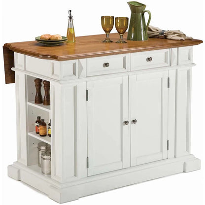 Homestyles Americana Distressed Off-White Oak Kitchen Island Set with Two Counter Stools