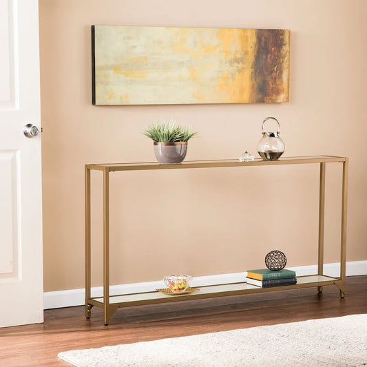 SEI Furniture Grant Narrow Console Table with Glass Shelf Display