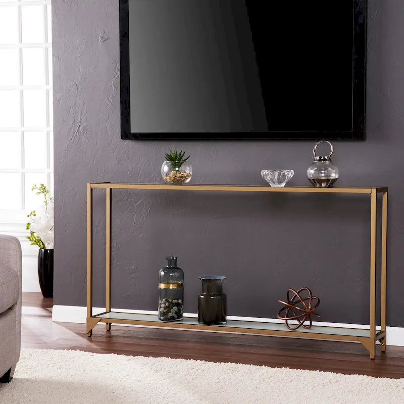 SEI Furniture Grant Narrow Console Table with Glass Shelf Display