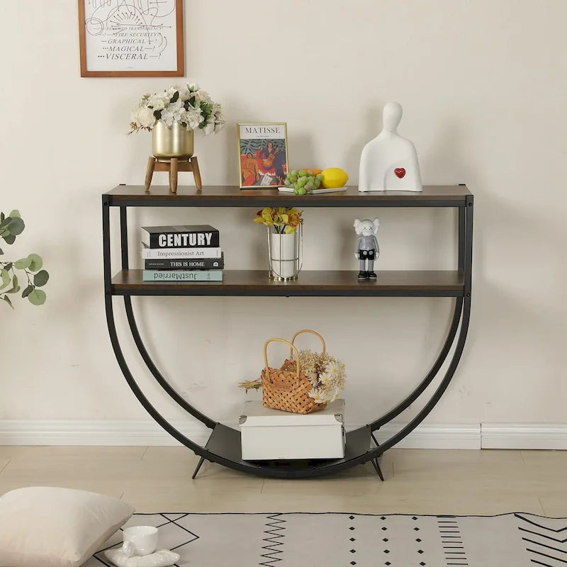 EROMMY 48 3-Tier Console Table Modern Sofa Table with Storage Shelves Arc-Shaped Table - 48