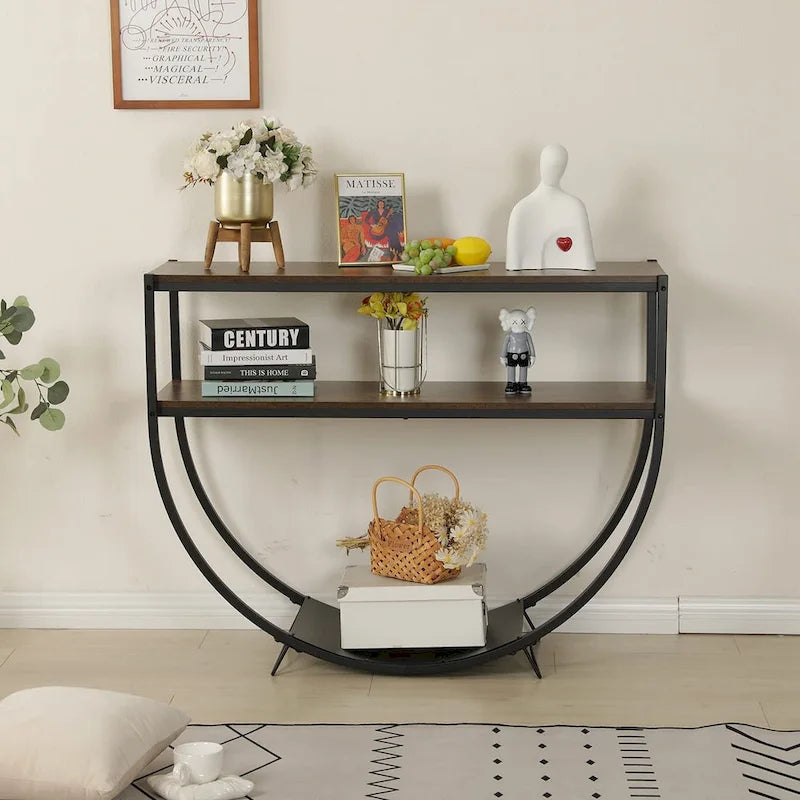 EROMMY 48 3-Tier Console Table Modern Sofa Table with Storage Shelves Arc-Shaped Table - 48