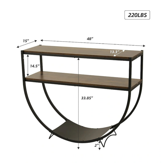 EROMMY 48 3-Tier Console Table Modern Sofa Table with Storage Shelves Arc-Shaped Table - 48