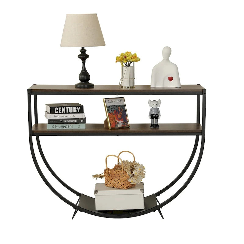 EROMMY 48 3-Tier Console Table Modern Sofa Table with Storage Shelves Arc-Shaped Table - 48