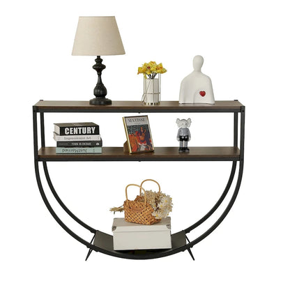 EROMMY 48 3-Tier Console Table Modern Sofa Table with Storage Shelves Arc-Shaped Table - 48