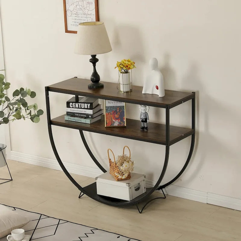 EROMMY 48 3-Tier Console Table Modern Sofa Table with Storage Shelves Arc-Shaped Table - 48