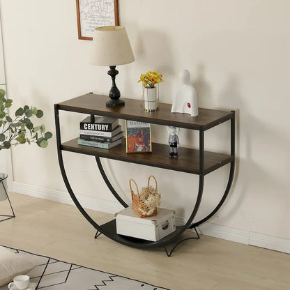 EROMMY 48 3-Tier Console Table Modern Sofa Table with Storage Shelves Arc-Shaped Table - 48