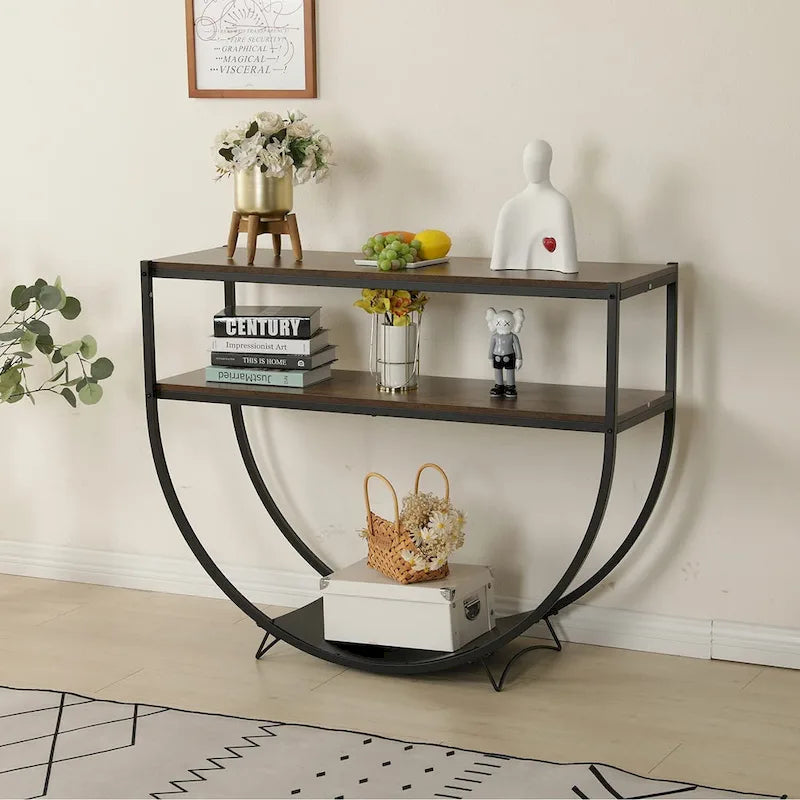 EROMMY 48 3-Tier Console Table Modern Sofa Table with Storage Shelves Arc-Shaped Table - 48