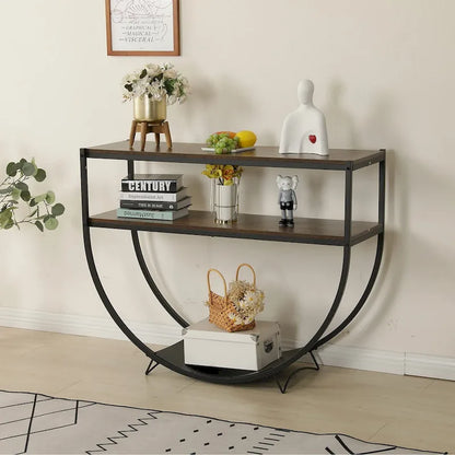 EROMMY 48 3-Tier Console Table Modern Sofa Table with Storage Shelves Arc-Shaped Table - 48