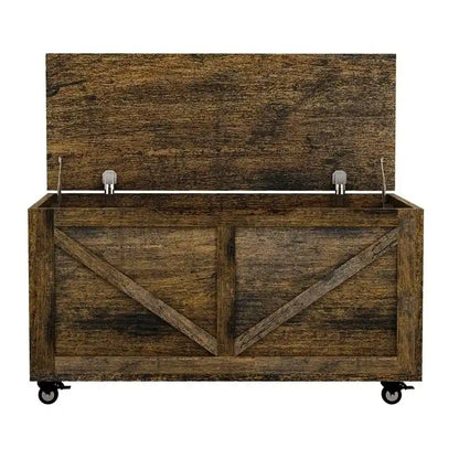 Wooden Storage Bench on Wheels with Brakes