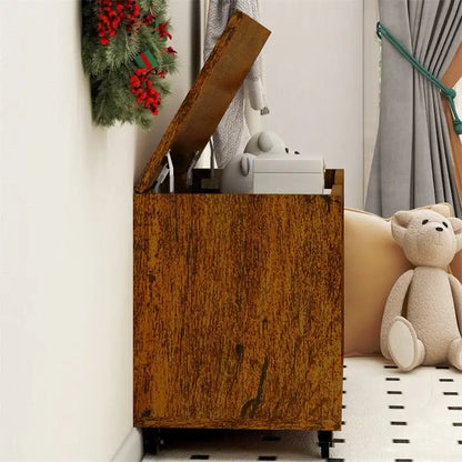 Wooden Storage Bench on Wheels with Brakes