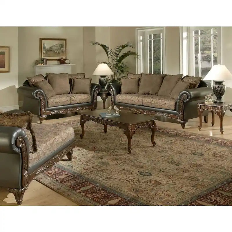 Roundhill Furniture San Marino 2-tone Chocolate Brown Fabric Sofa & Loveseat