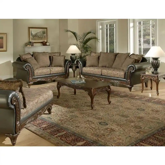 Roundhill Furniture San Marino 2-tone Chocolate Brown Fabric Sofa & Loveseat