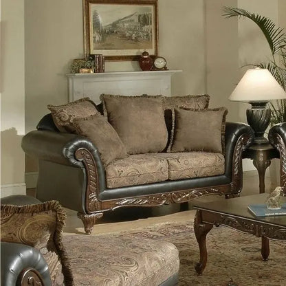 Roundhill Furniture San Marino 2-tone Chocolate Brown Fabric Sofa & Loveseat