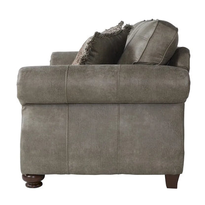 Roundhill Furniture Leinster Faux Leather Upholstered Nailhead Sofa, Loveseat, and Chair Set in Stone Gray