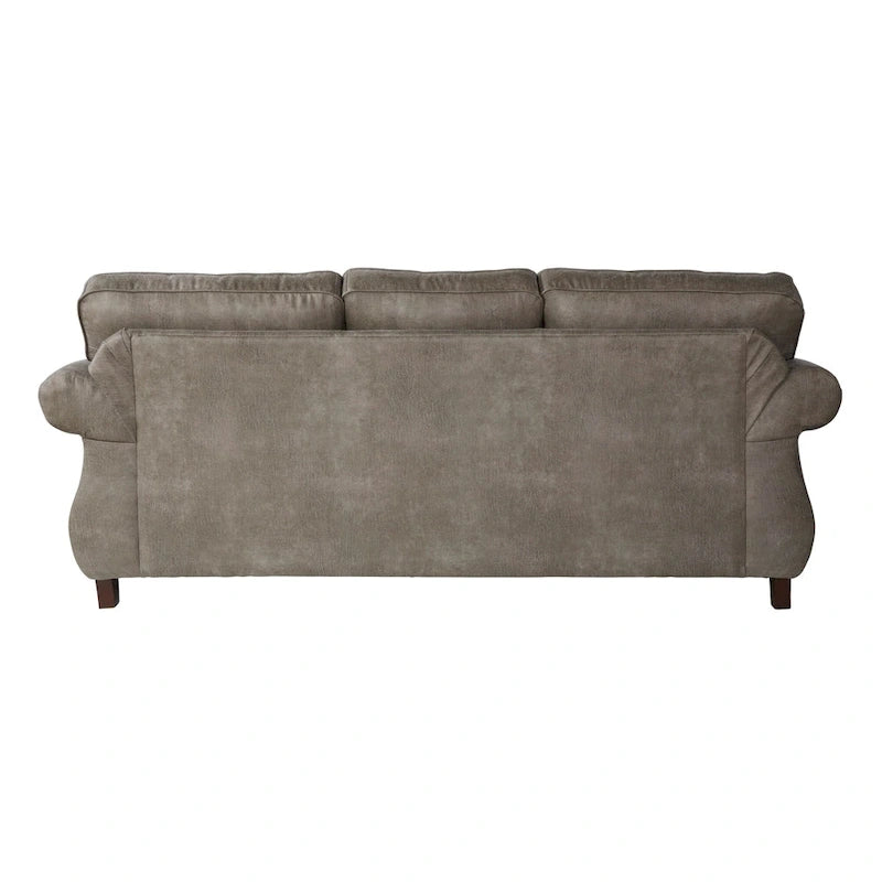 Roundhill Furniture Leinster Faux Leather Upholstered Nailhead Sofa, Loveseat, and Chair Set in Stone Gray