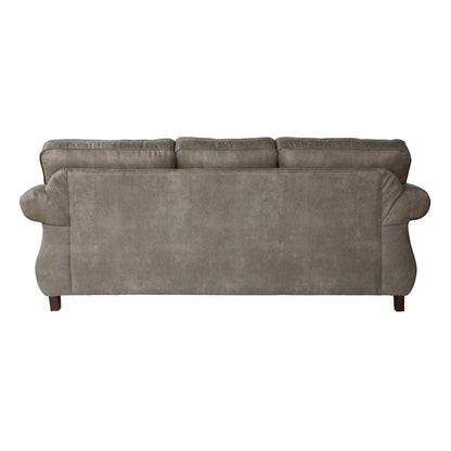 Roundhill Furniture Leinster Faux Leather Upholstered Nailhead Sofa, Loveseat, and Chair Set in Stone Gray