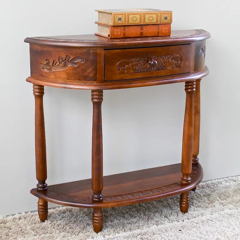 Windsor Carved Wood Half-moon Hall Table
