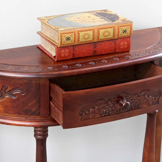 Windsor Carved Wood Half-moon Hall Table