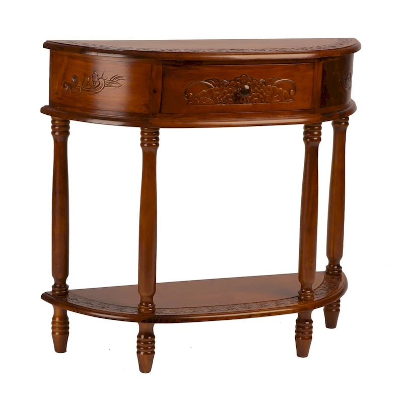 Windsor Carved Wood Half-moon Hall Table