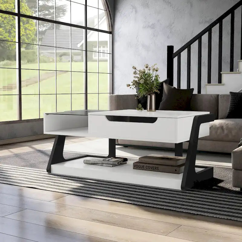 DH BASIC Contemporary White 49-inch Lift-top Coffee Table by Denhour