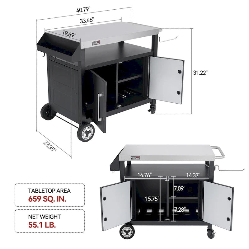 Royal Gourmet Movable Kitchen Cart Grill Prep Table with Storage