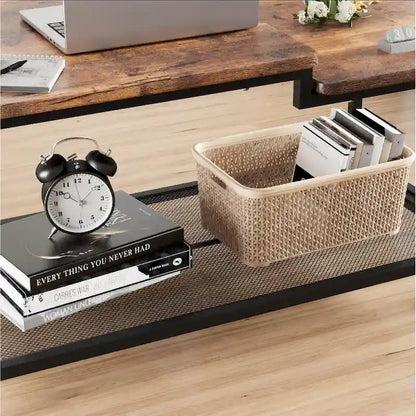 Coffee Table 2-Tier Center Table with Mesh Shelf Rectangle Storage