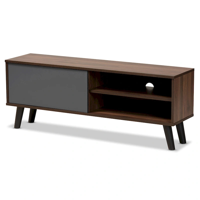 Mallory Two-Tone Walnut Brown and Grey Finished Wood TV Stand