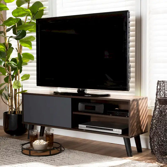 Mallory Two-Tone Walnut Brown and Grey Finished Wood TV Stand
