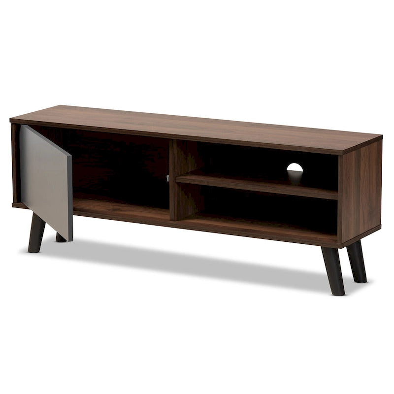 Mallory Two-Tone Walnut Brown and Grey Finished Wood TV Stand