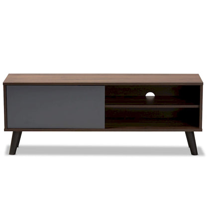 Mallory Two-Tone Walnut Brown and Grey Finished Wood TV Stand