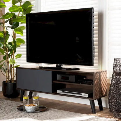 Mallory Two-Tone Walnut Brown and Grey Finished Wood TV Stand
