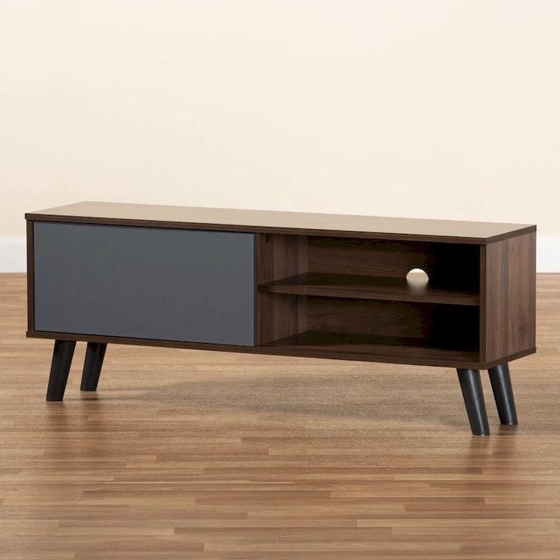 Mallory Two-Tone Walnut Brown and Grey Finished Wood TV Stand