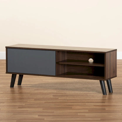Mallory Two-Tone Walnut Brown and Grey Finished Wood TV Stand