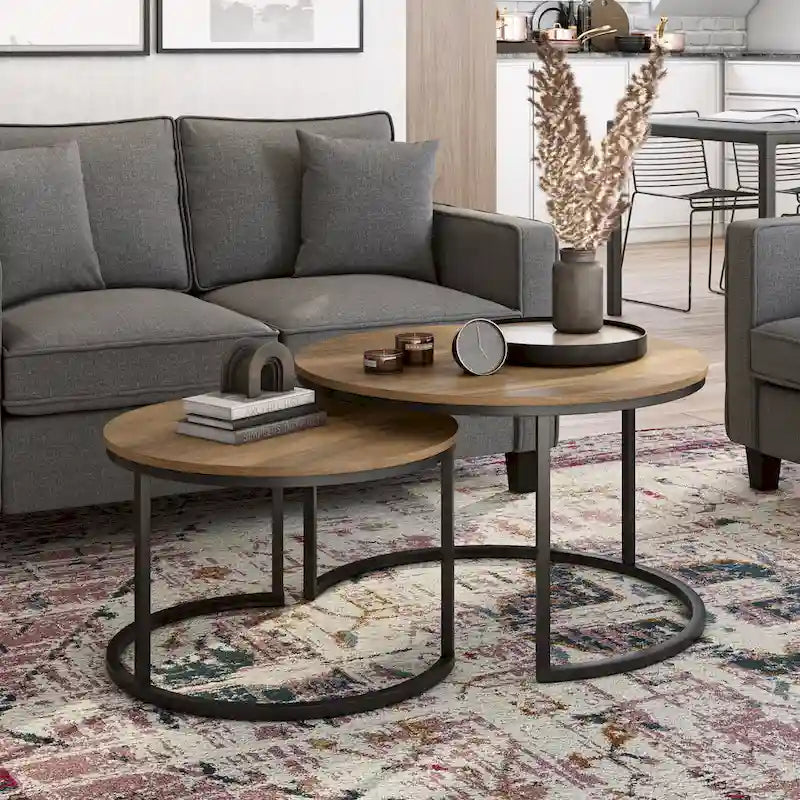 Fort Worth Set of 2 Round Nesting Coffee Tables, Brown