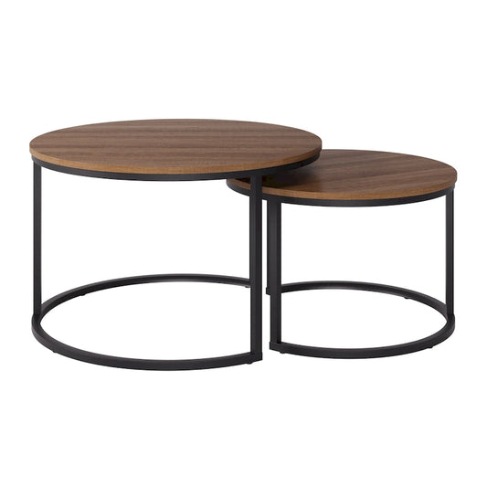 Fort Worth Set of 2 Round Nesting Coffee Tables, Brown