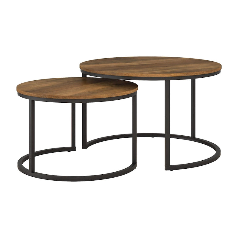 Fort Worth Set of 2 Round Nesting Coffee Tables, Brown