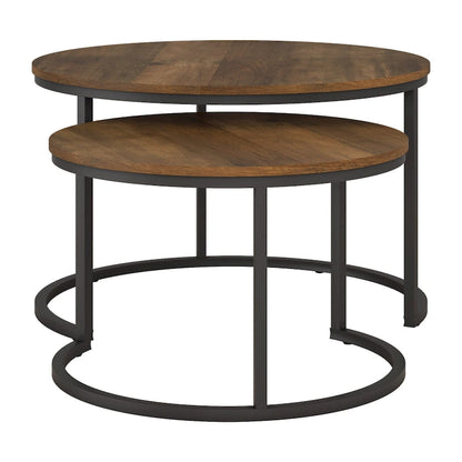 Fort Worth Set of 2 Round Nesting Coffee Tables, Brown