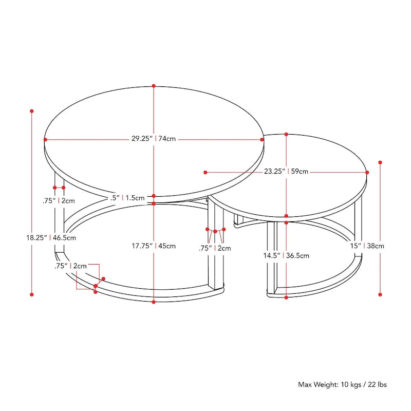 Fort Worth Set of 2 Round Nesting Coffee Tables, Brown