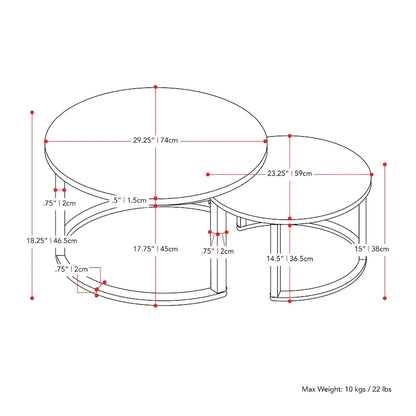 Fort Worth Set of 2 Round Nesting Coffee Tables, Brown