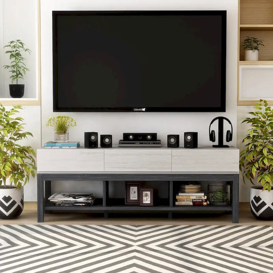 Tiska Modern White and Grey 60-inch 3-Shelf TV Console by Furniture of America