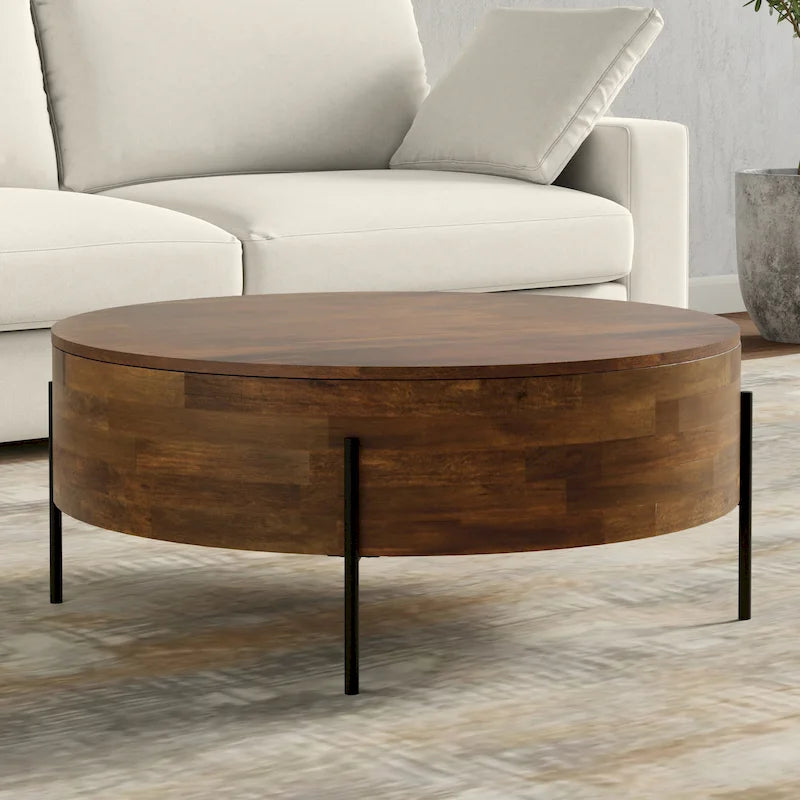 WYNDENHALL Farmington Modern Industrial Round Drum Coffee Table - 38d x 38 w x 14h
