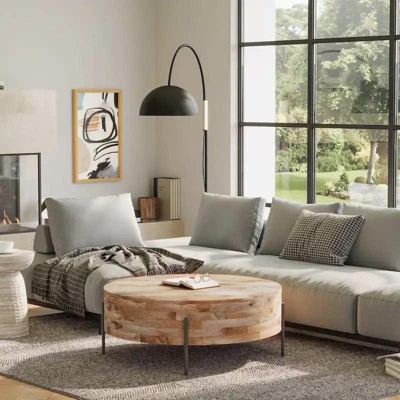 WYNDENHALL Farmington Modern Industrial Round Drum Coffee Table - 38d x 38 w x 14h